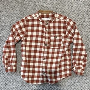 Zara Brown and White Checkered Button-Up Shirt
